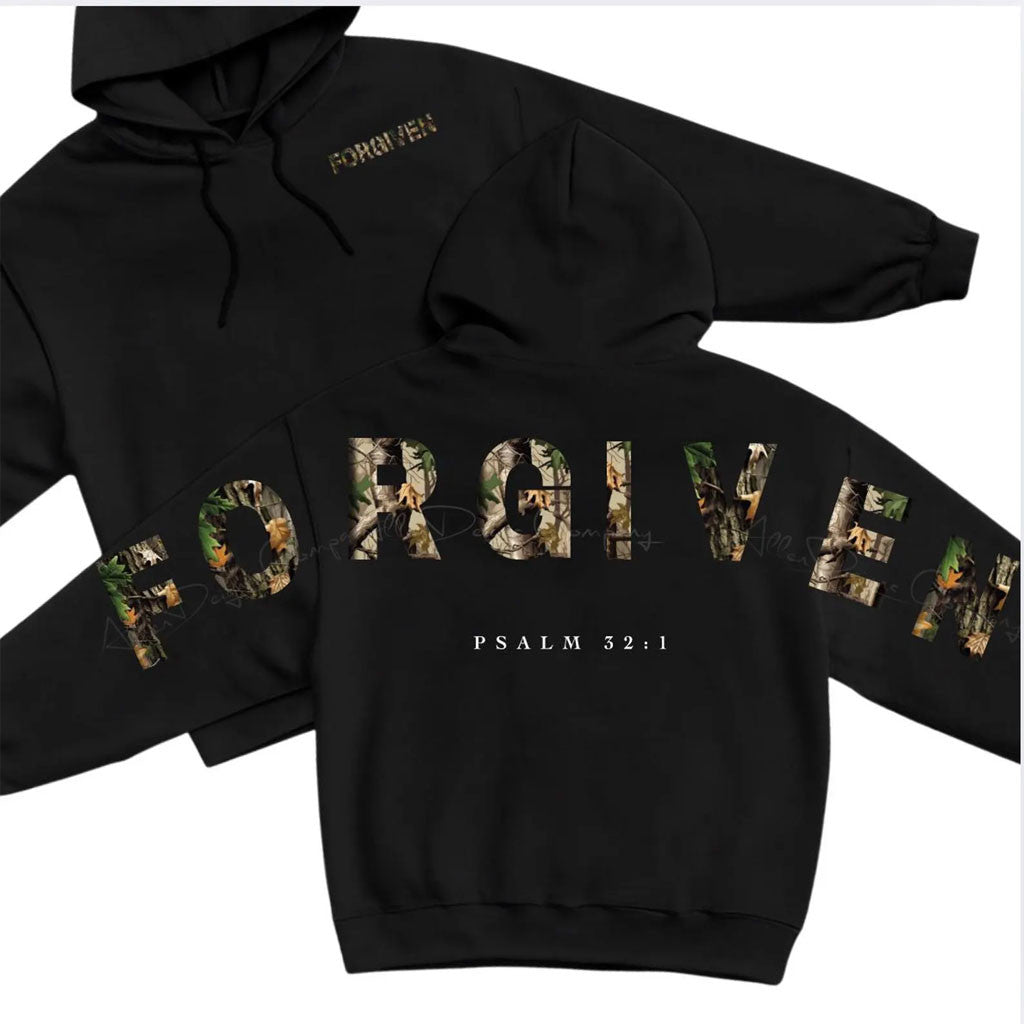 Camo Forgiven Hoodie Black Psalm 32 1 Christian Faith Apparel Gifts For Believers