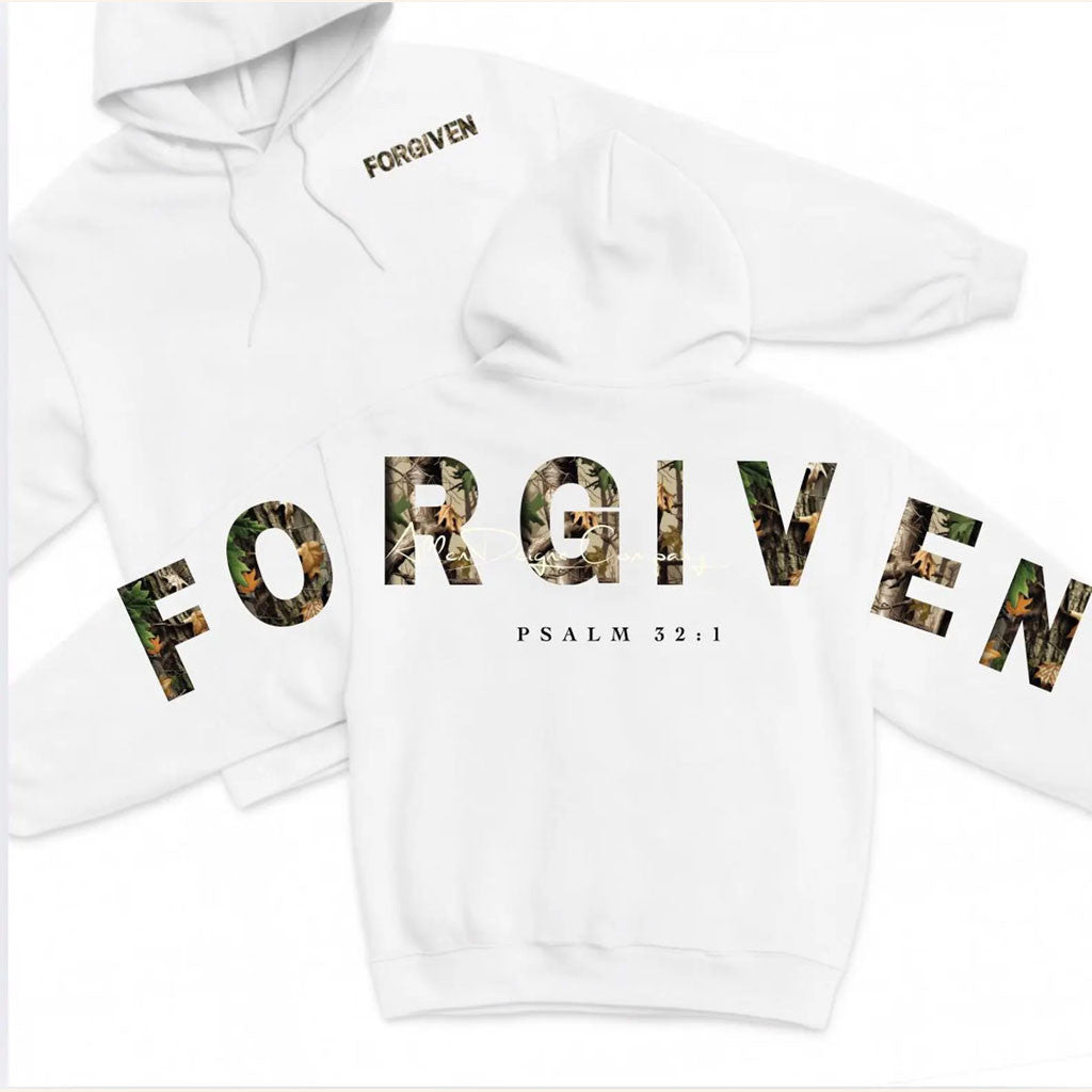Camo Forgiven Hoodie White Psalm 32 1 Christian Faith Apparel Gifts For Believers
