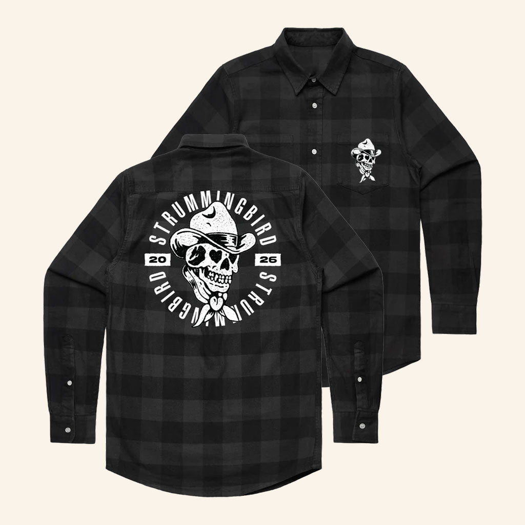 Strummingbird Festival Merch 2026 Skull 26 Strummingbird Flanno Long Sleeve Button Up Shirt