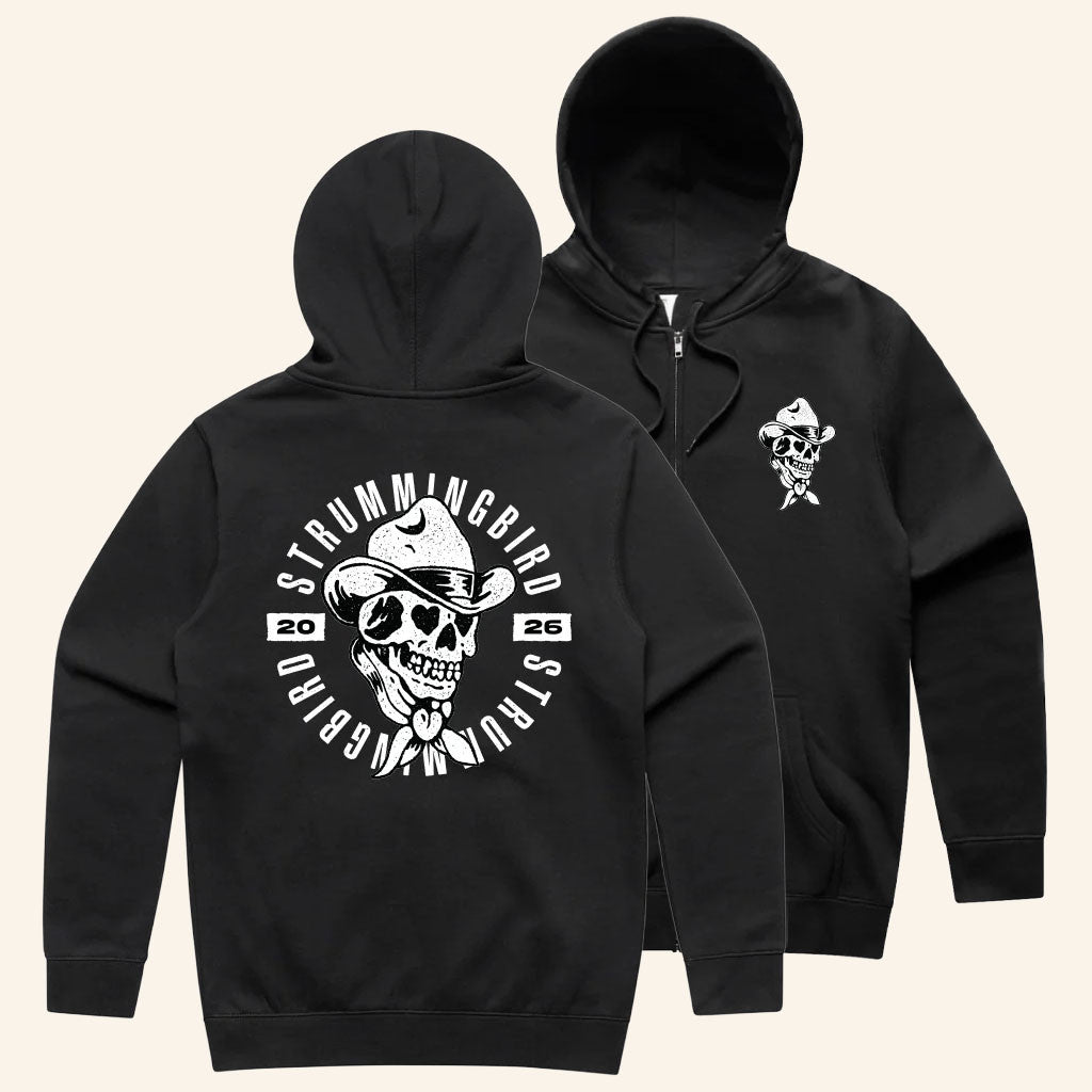 Strummingbird Festival Merch 2026 Skull Cowboy Zip Hoodie Gifts For Music Fans