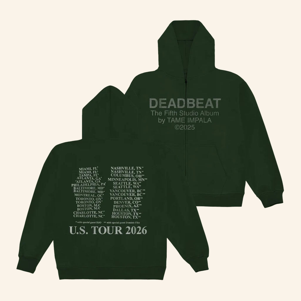 Tame Impala Merch 2026 US Tour Deadbeat Tour Zip Hoodie Gifts For Music Fans