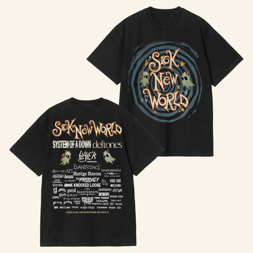 Sick New World Festival Merch 2026 Ghost Spiral Lineup T-Shirt Present For Festival Goers