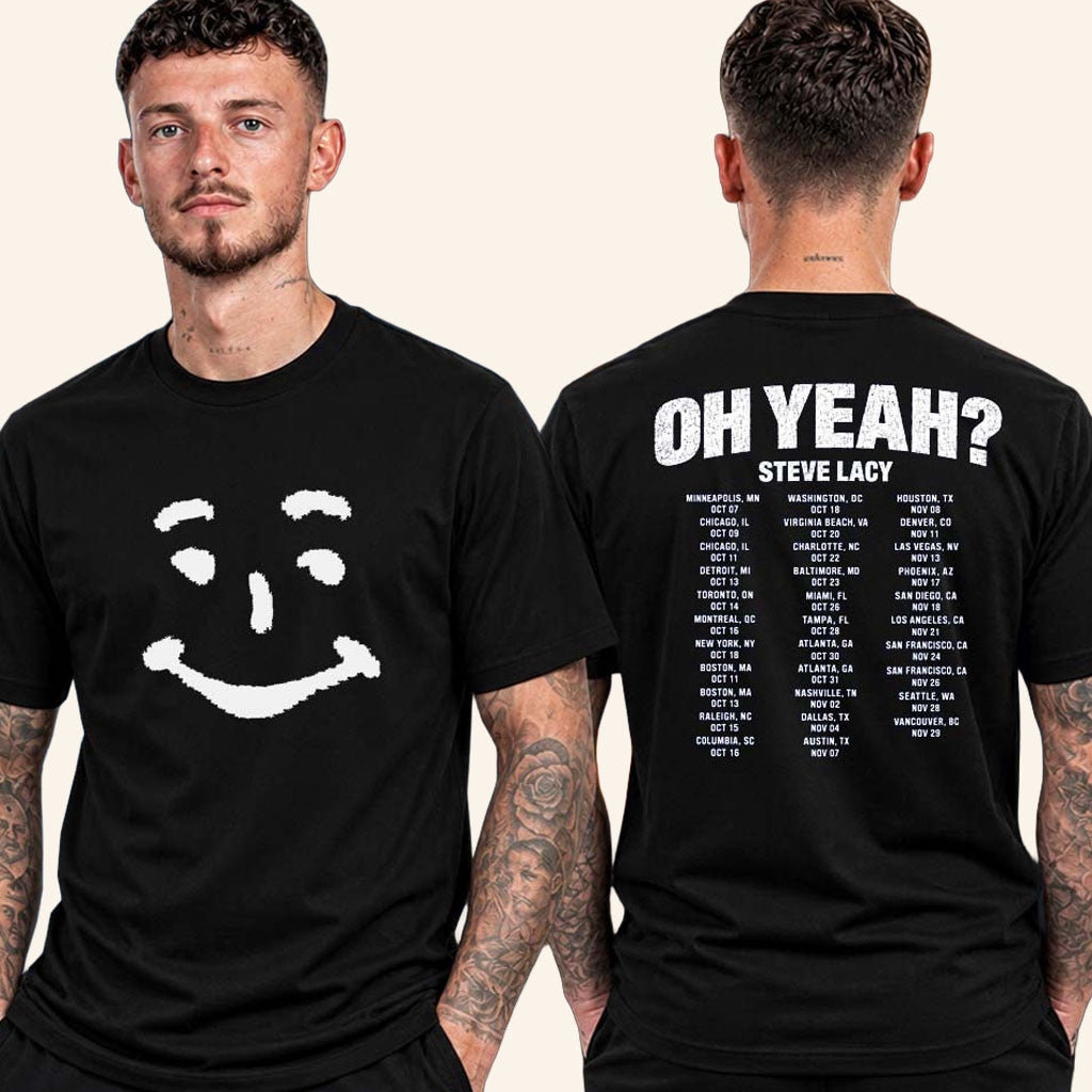 Steve Lacy Merch Oh Yeah Tour 2026 Smiley Face Dateback T-Shirt Presents Music Lovers '