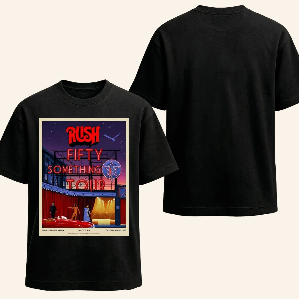Rush Fifty Something Tour 2026 Merch Neon Theater T-Shirt Gift Ideas For Rock Music Lovers