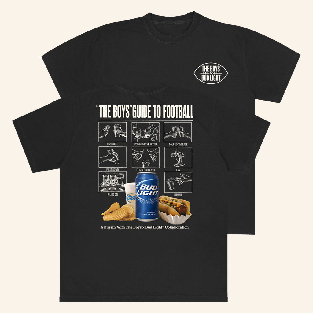 BWTB Merch 2026 Bussin' X Bud Light Guide To Football T-Shirt Podcast Fan Gifts