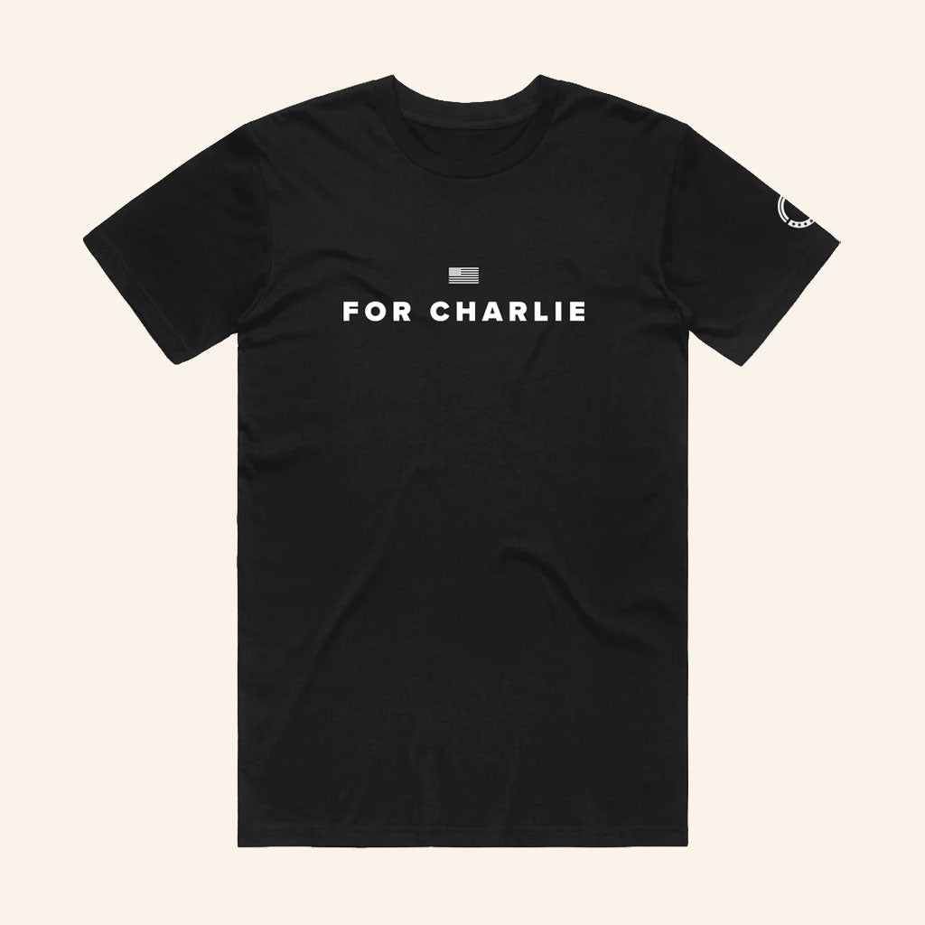TPUSA Merch 2026 For Charlie T-Shirt Black USA Flag Shirt Charlie Kirk Merch Patriotic Gifts