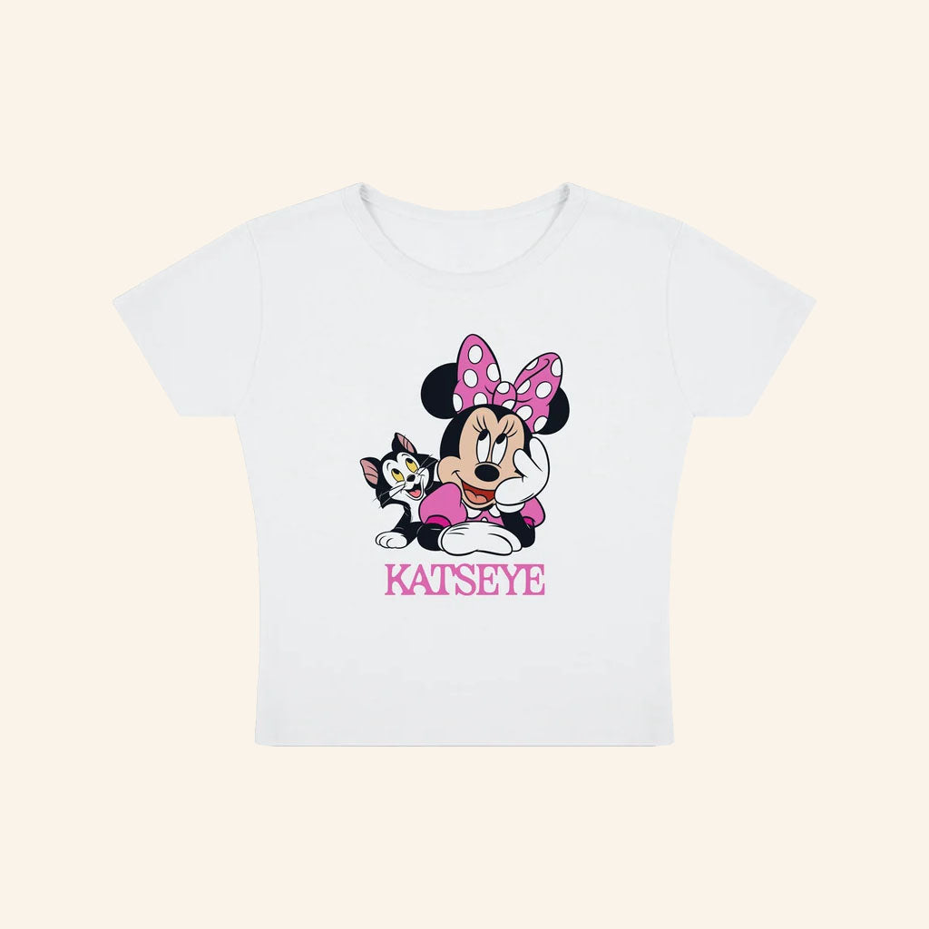 Katseye X Disney Merch 2026 Minnie And Figaro Baby Tee White Gifts For Her