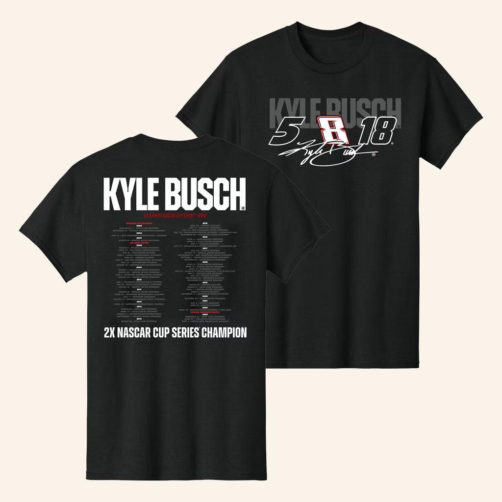 Kyle Busch Merch 2026 2X NASCAR Cup Series Champion T-Shirt Commemorative Career Tee Gifts