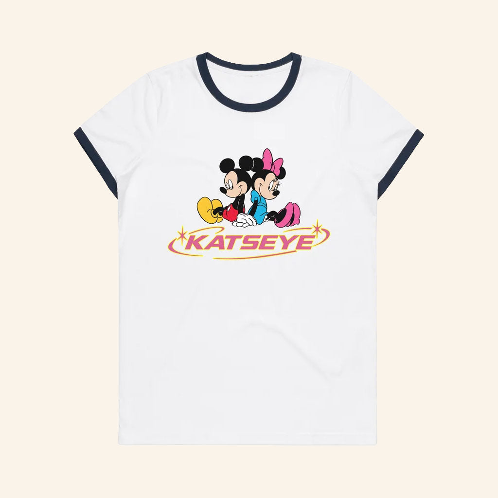 Katseye X Disney Merch 2026 Mickey And Minnie Ringer Shirt White Gifts For Besties