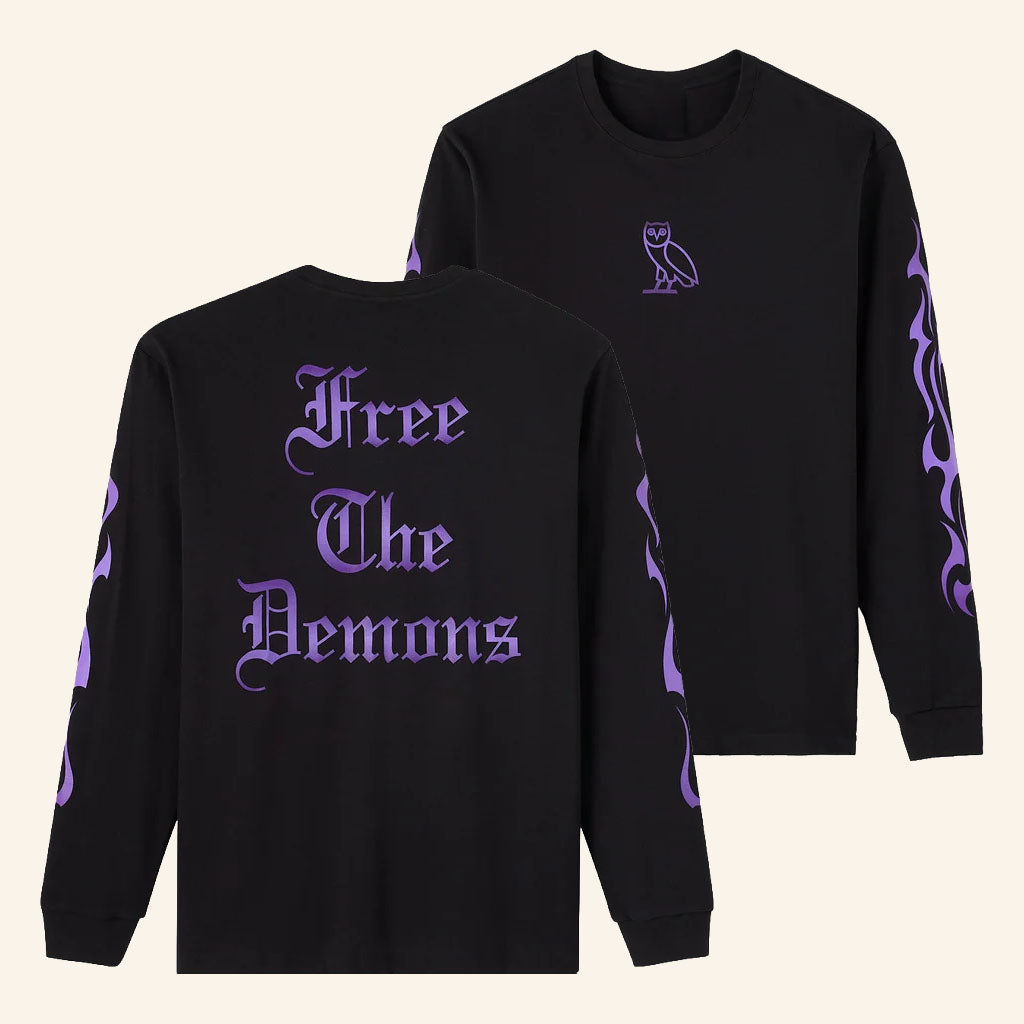 OVO Merch 2026 Free The Demons Long Sleeve Shirt Black October's Very Own Clothing Gifts