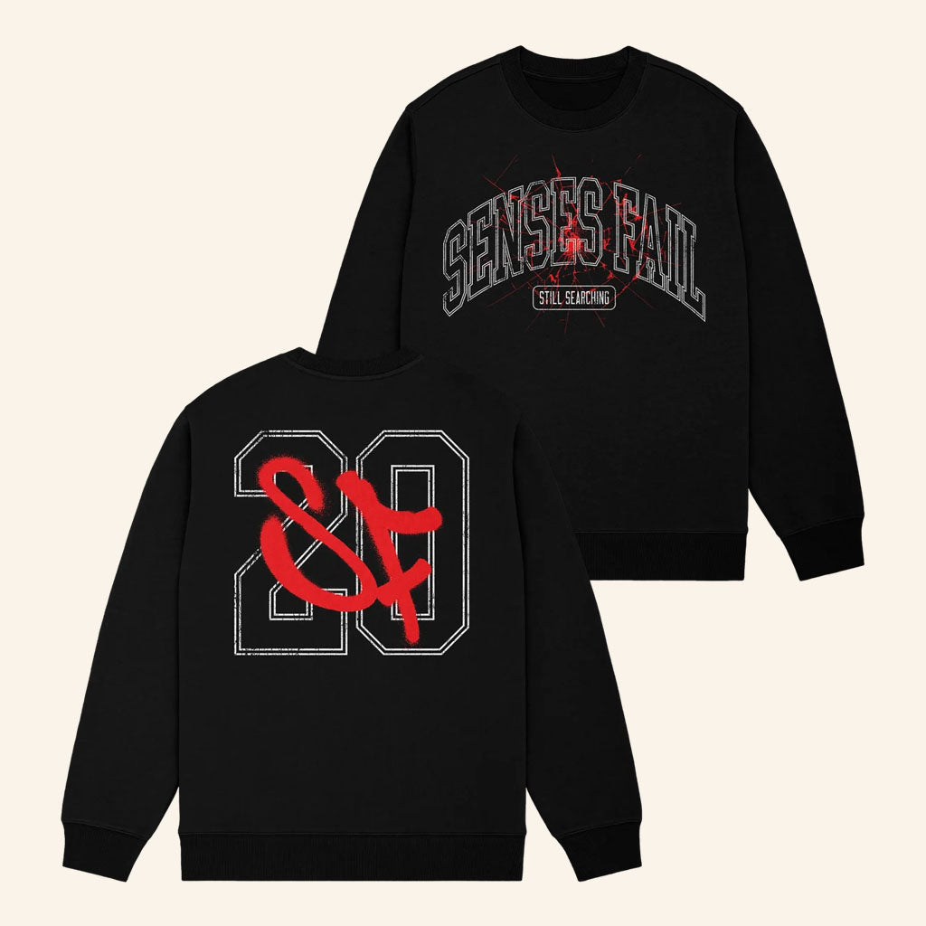 Senses Fail Merch 2026 Collegiate Crew Black Still Searching 20th Anniversary Sweatshirt
