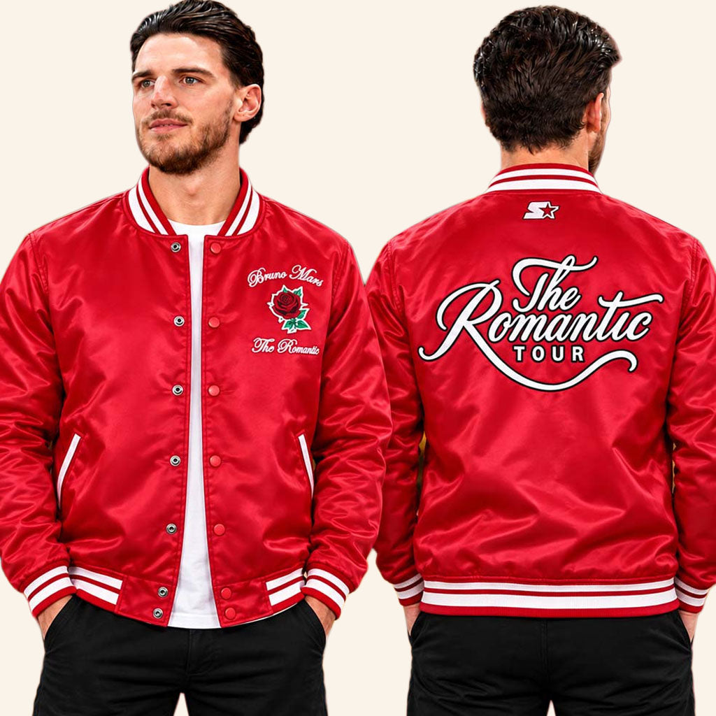Bruno Mars Merch The Romantic Tour 2026 Red Baseball Jacket Gifts For Music Fans