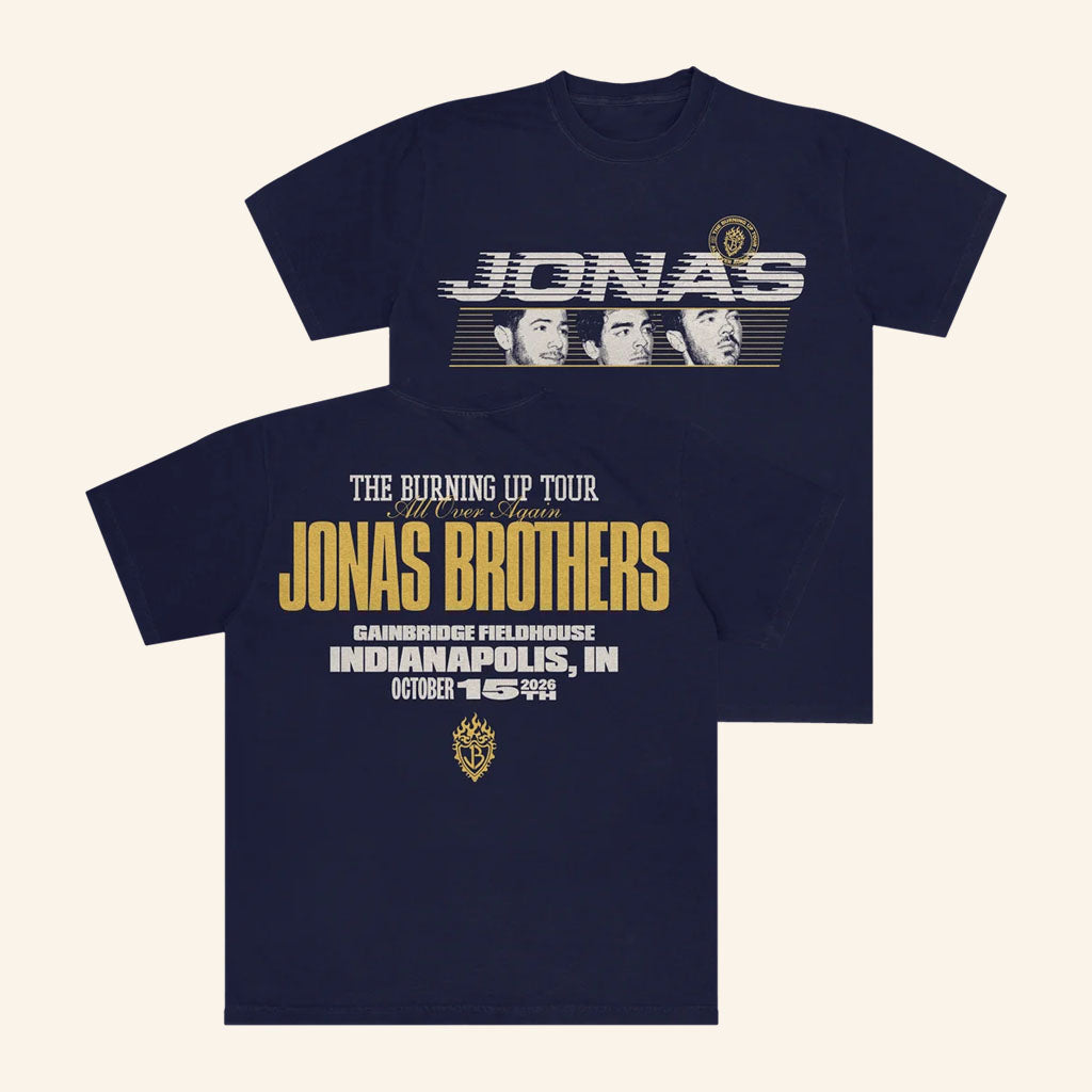Jonas Brothers Merch Burning Up All Over Again Indianapolis IN City T-Shirt Navy Fan Apparel