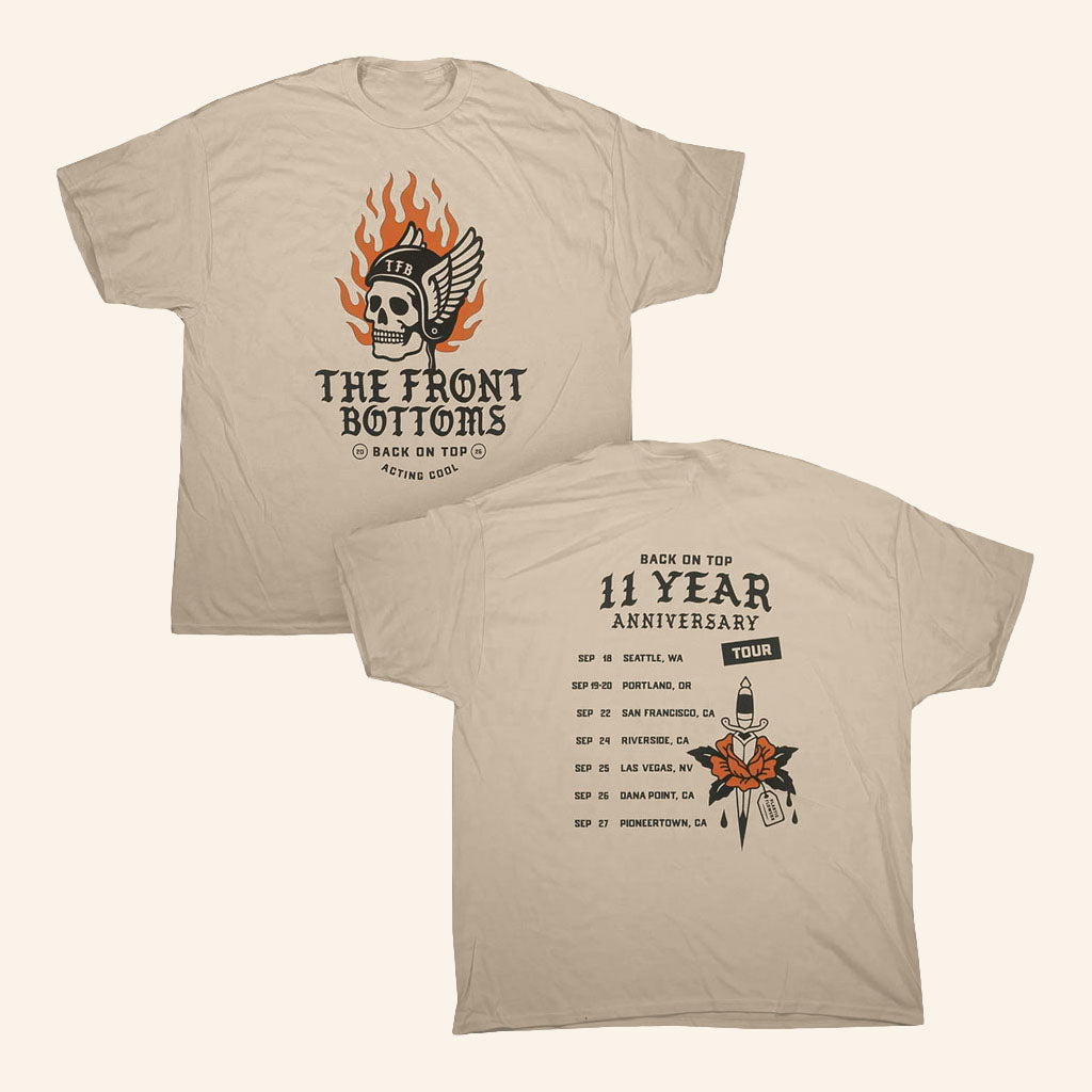 The Front Bottoms Merch 2026 Moto Tour West Coast T-Shirt Back On Top 11 Year Anniversary Shirt