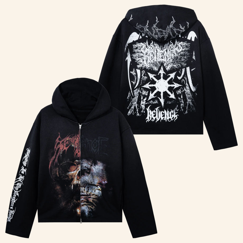 Revenge Merch 2026 Heavy Metal Split Zip Hoodie Black Gifts Ideas For Brothers