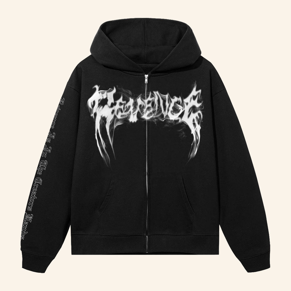 Revenge Merch 2026 Revenge Smoke Zip Hoodie Black Birthday Ideas For Boyfriend
