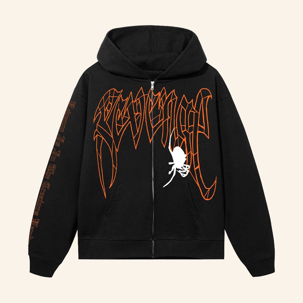Revenge Merch 2026 Spider Arch Zip Hoodie Gift Ideas For Halloween Lovers
