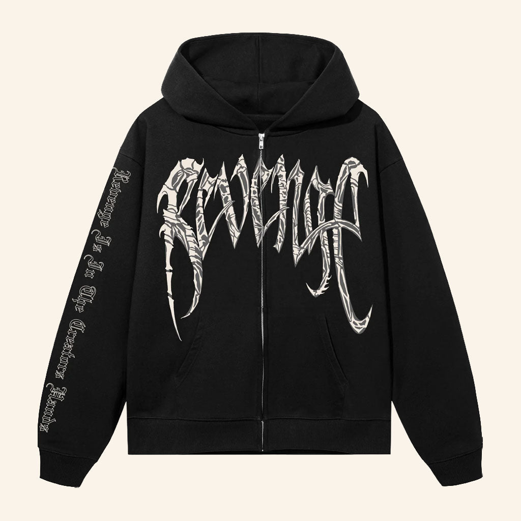 Revenge Merch 2026 Spinal Arch Logo Zip Hoodie Black Gift Ideas For Halloween