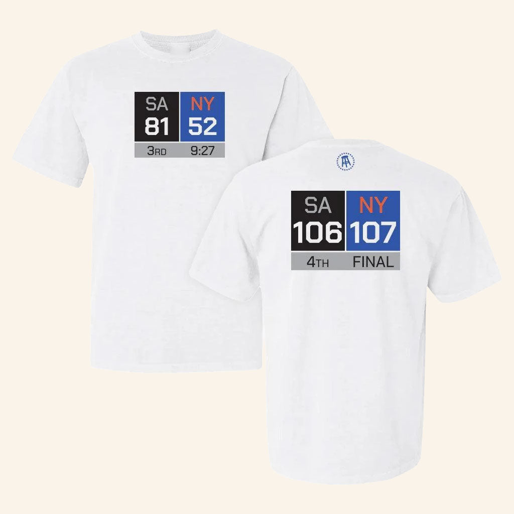 NY Comeback T-Shirt SA Spurs Vs NY Knicks Scoreboard Tee White Gift For Basketball Lovers
