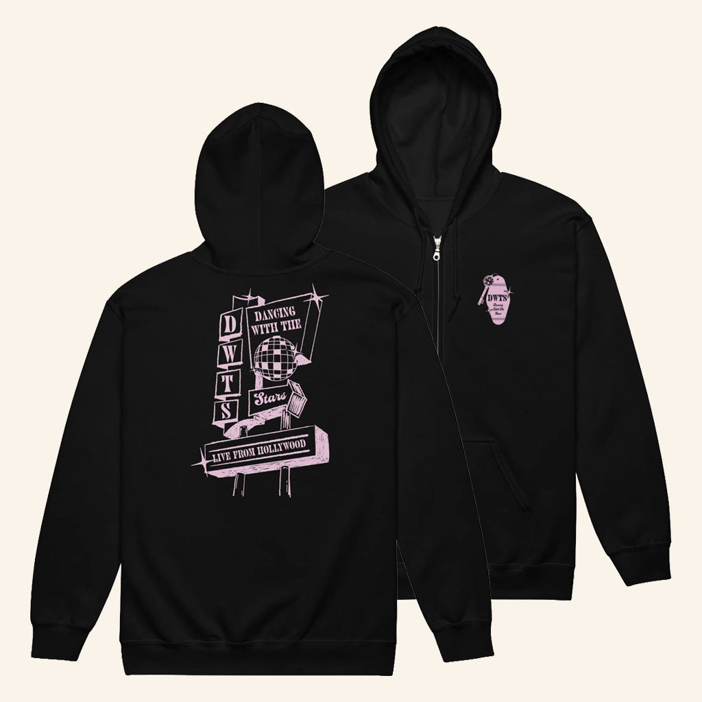DWTS Merch Dancing With The Stars Women's Zip-Up Hoodie Live From Hollywood Apparel Black