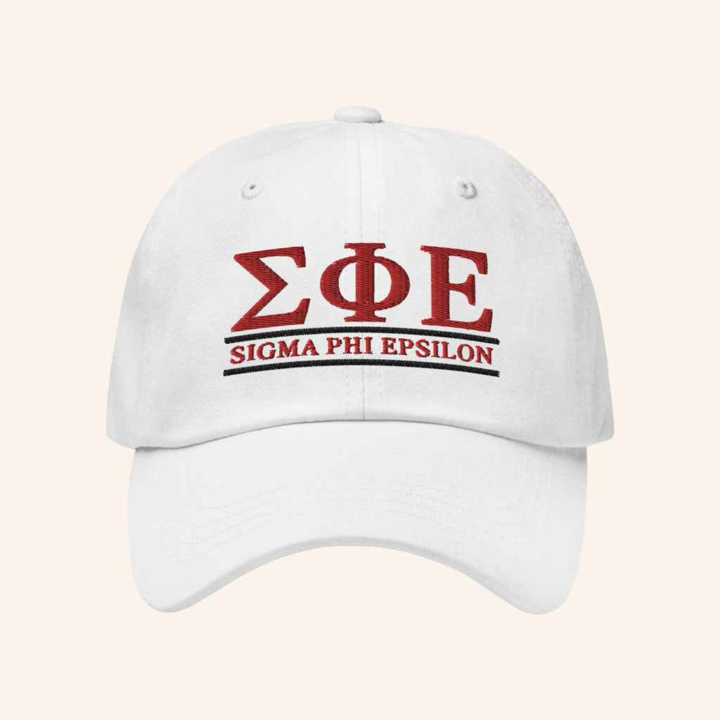 Sigma Phi Epsilon Merch 2026 SigEp Letters Hat White Embroidered Gift For Fraternity Members