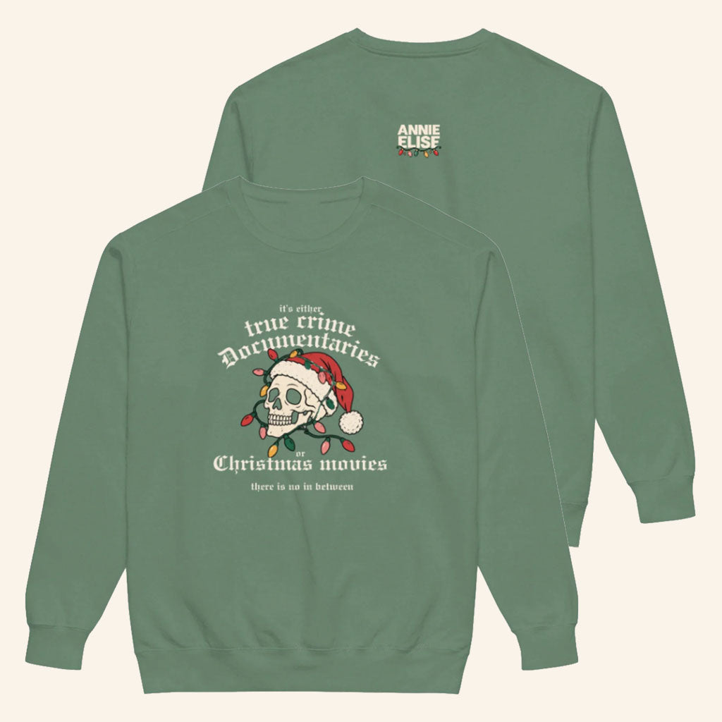 Annie Elise Merch 2026 True Crime Documentaries And Christmas Movies Sweatshirt Holiday Gifts