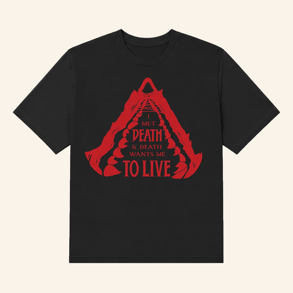 Dropout Merch 2026 I Met Death T-Shirt Death Wants Me To Live Shirt Halloween Gifts