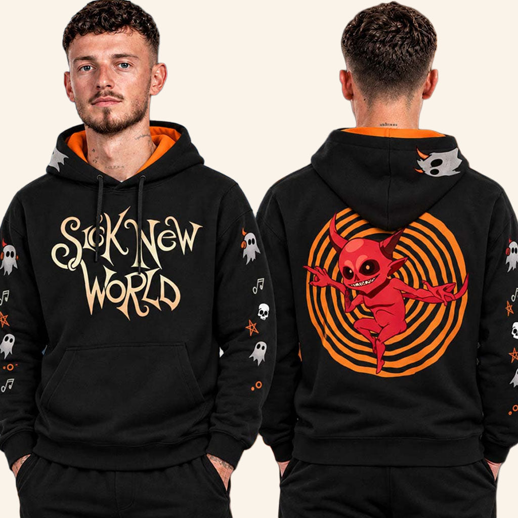 Sick New World Texas 2026 Merch Red Devil Spiral Orange Hoodie Gift For Festival Goers