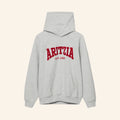 Aritzia EST 1984 Logo Hoodie Grey Red Collegiate Graphic Apparek Gifts For Friends