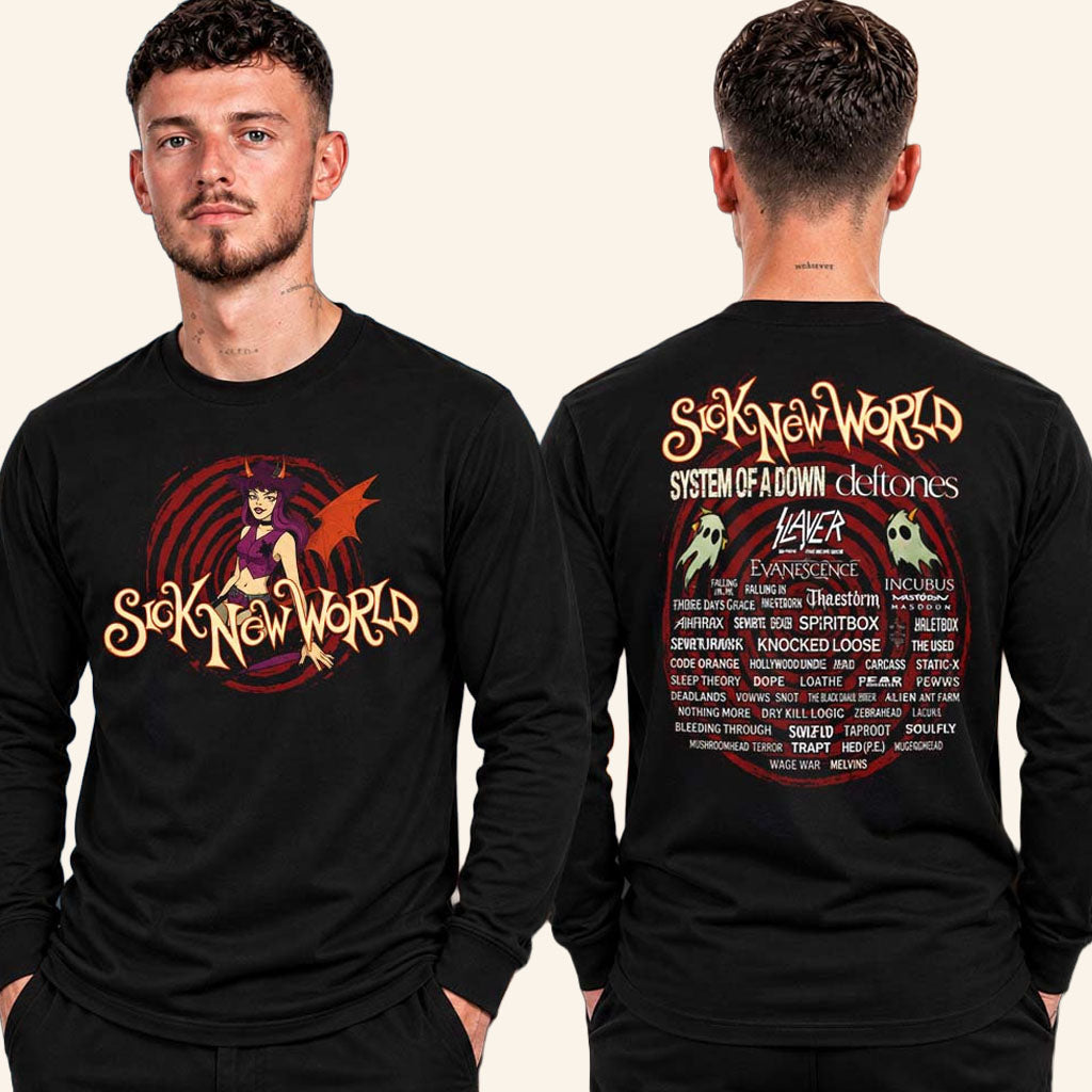 Sick New World Texas 2026 Merch Winged Devil Girl Spiral Lineup Long Sleeve Shirt Gift For Fans