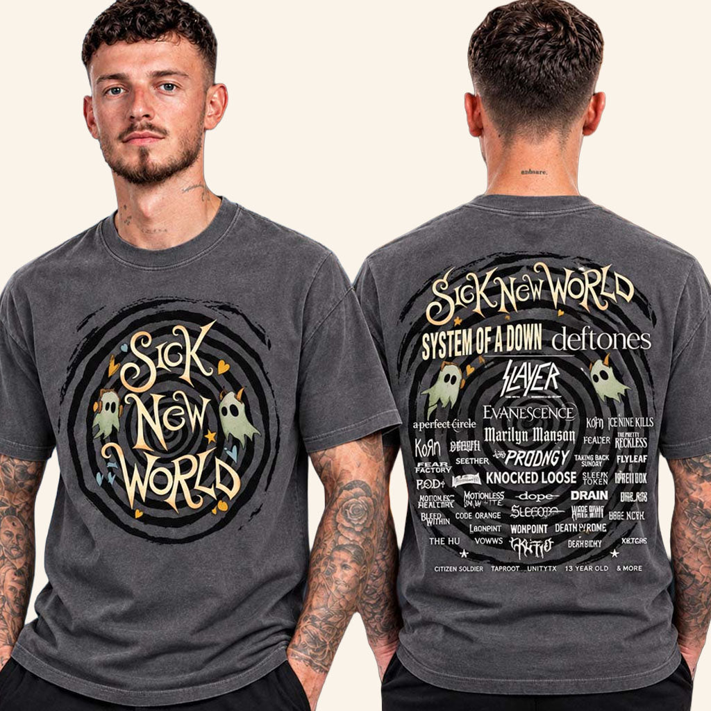 Sick New World Texas 2026 Merch Ghost Spiral Lineup T-Shirt Present For Festival Goers