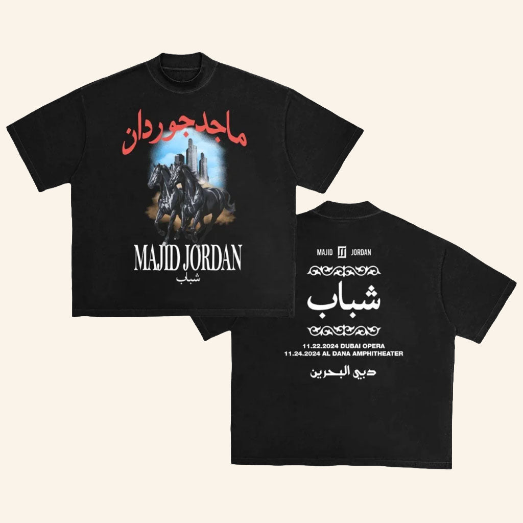 Majid Jordan Merch 2026 Majid Jordan X Shabab Intl Black Horse T-Shirt Gift For R&B Duo Fans