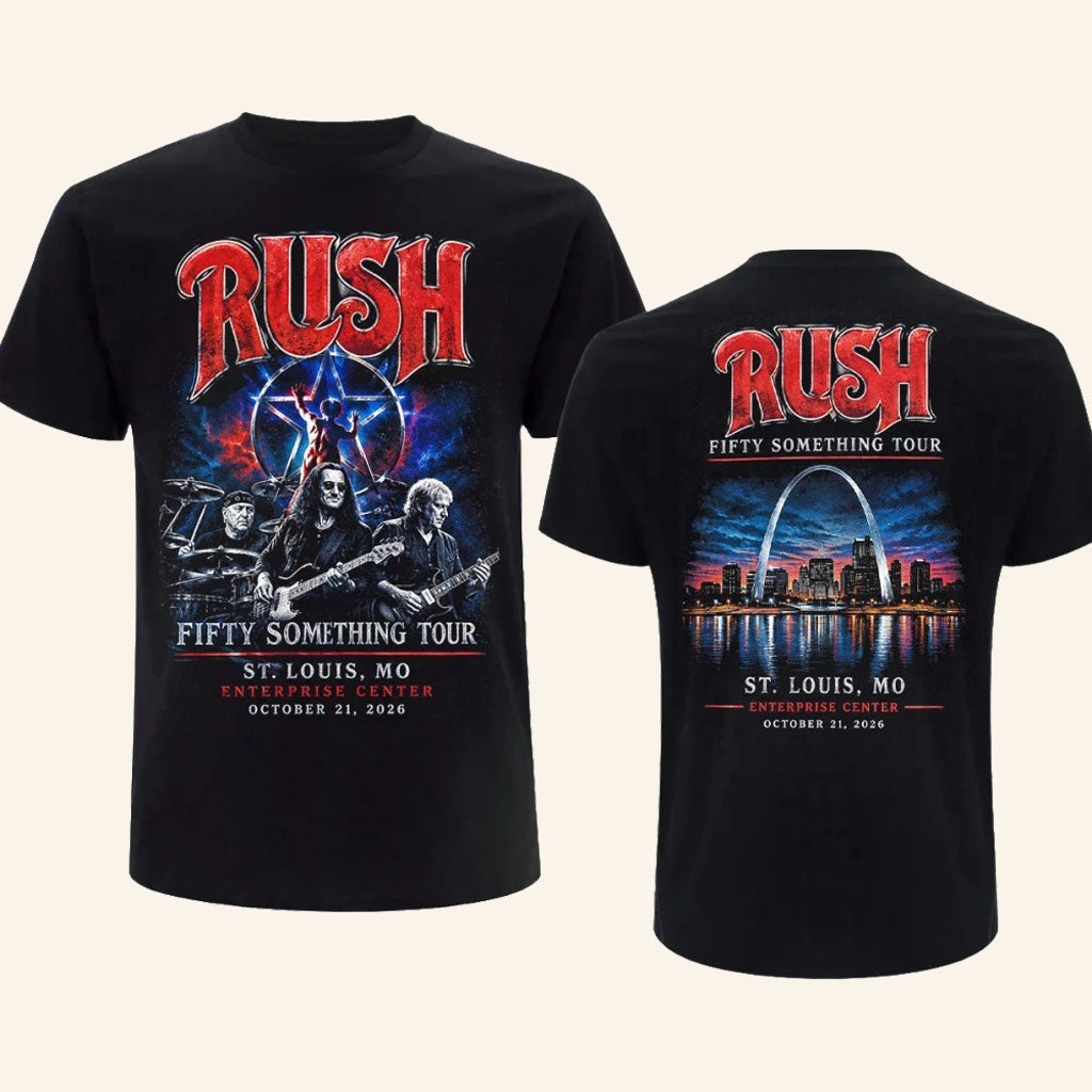 Rush Merch 2026 RUSH St Louis Concert T-Shirt Fifty Something Tour Oct 21 Enterprise Center Tee