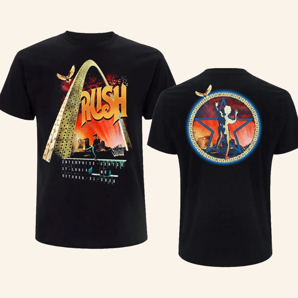 Rush Merch St Louis Event T-Shirt Fifty Something Tour At Enterprise Center MO Oct 21 2026 Tee