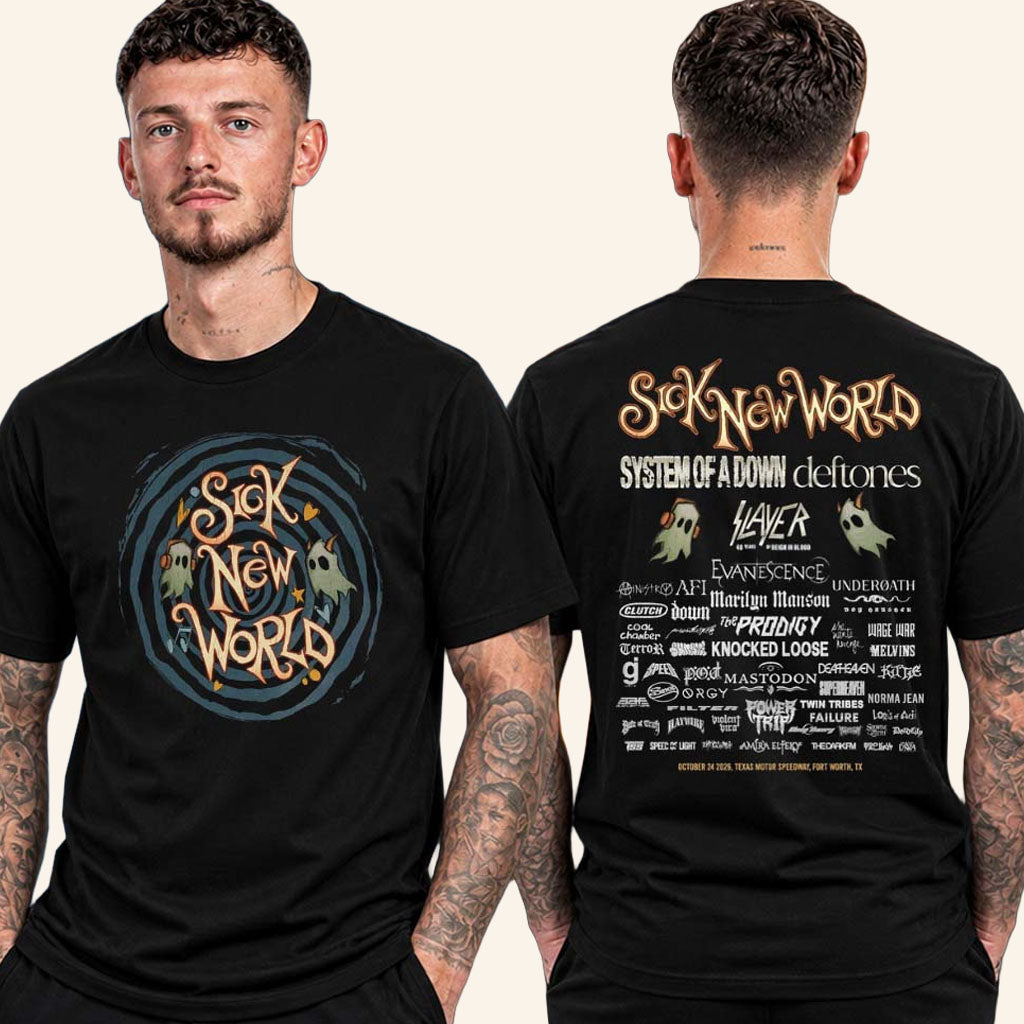 Sick New World Texas 2026 Merch Ghost Spiral Lineup T-Shirt Best Gifts For Festival Lovers