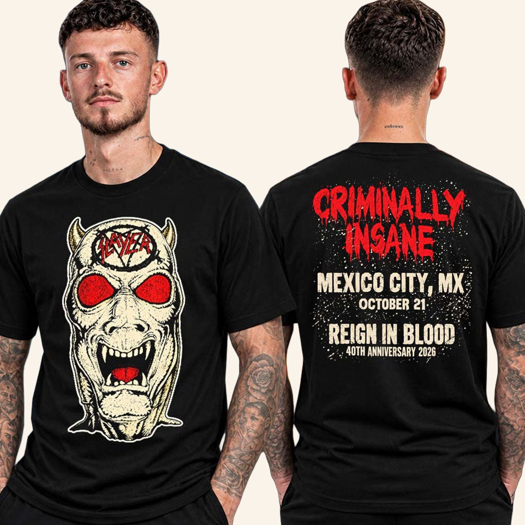 Slayer Mexico City MX Event T-Shirt 2026 Criminally Insane Shirt Slayer Band Merch Fan Gifts