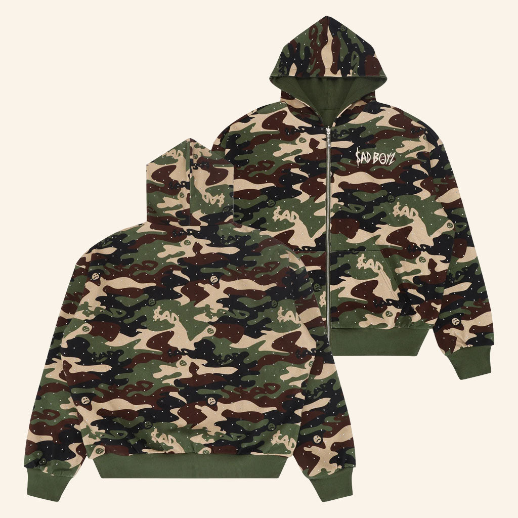 Sad Boyz Merch 2026 Camo Zip Hoodie Woodland Streetwear Apparel Gift For Dad