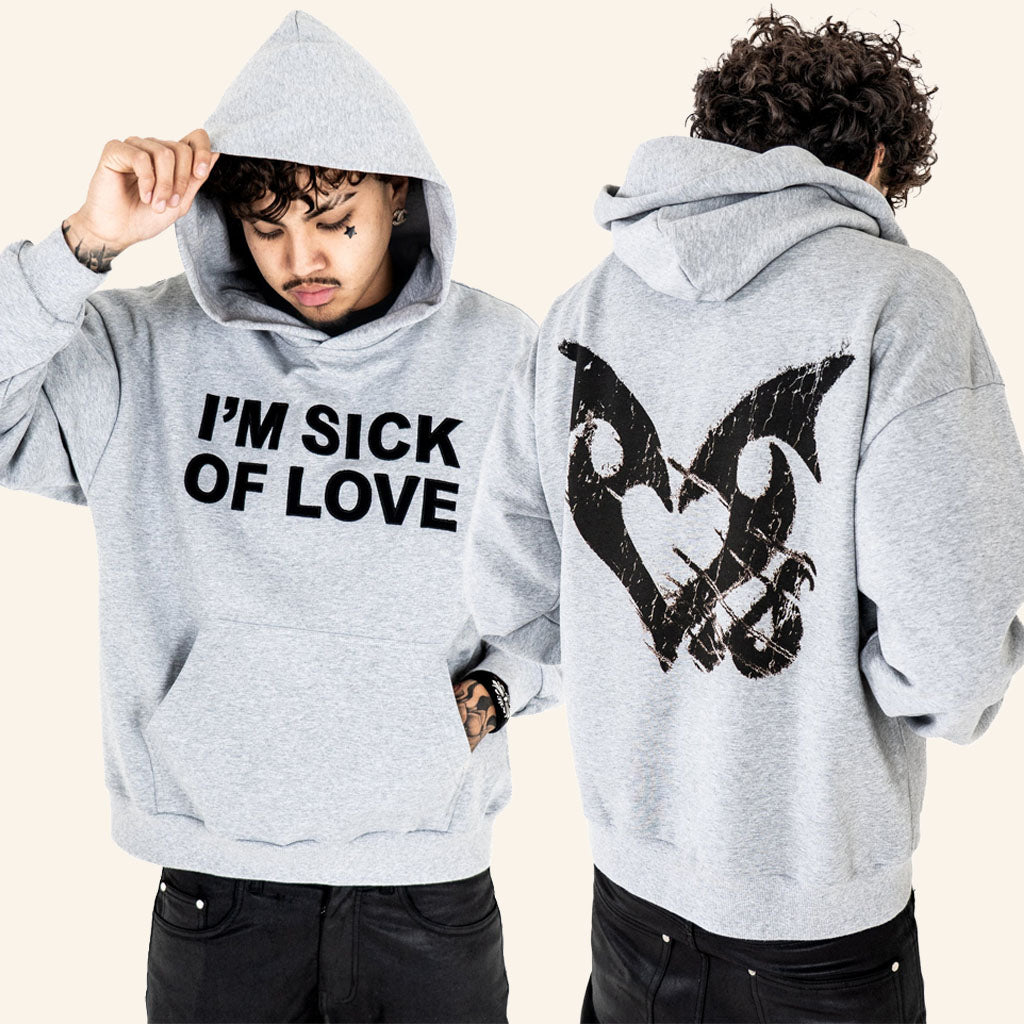 Khan Asadi Merch 2026 I'm Sick Of Love Hoodie Grey Asadi Merch Lovesick Clothing LVSK Store