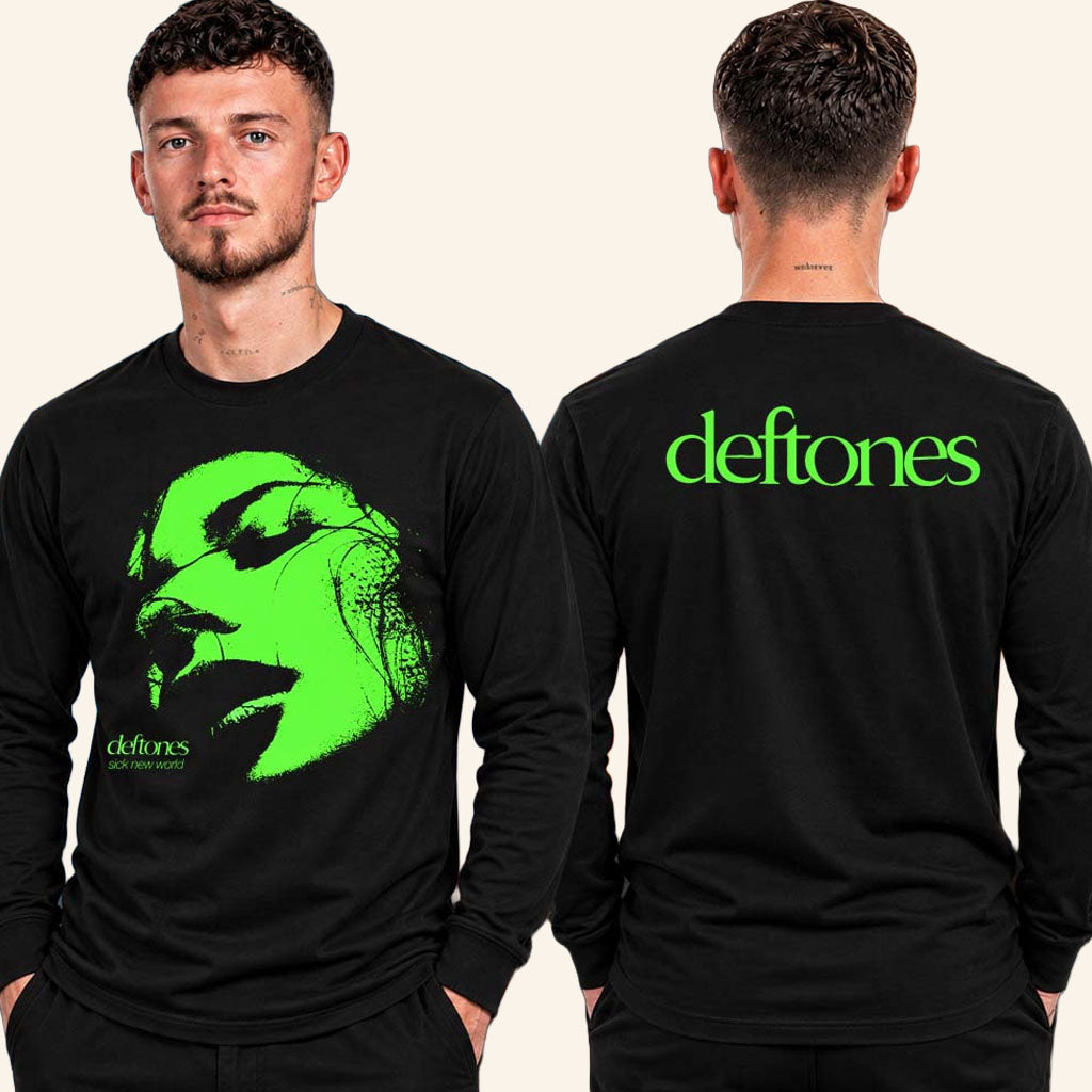 Deftones Merch Sick New World Texas 2026 Neon Green Face Long Sleeve Shirt Gift For Fans