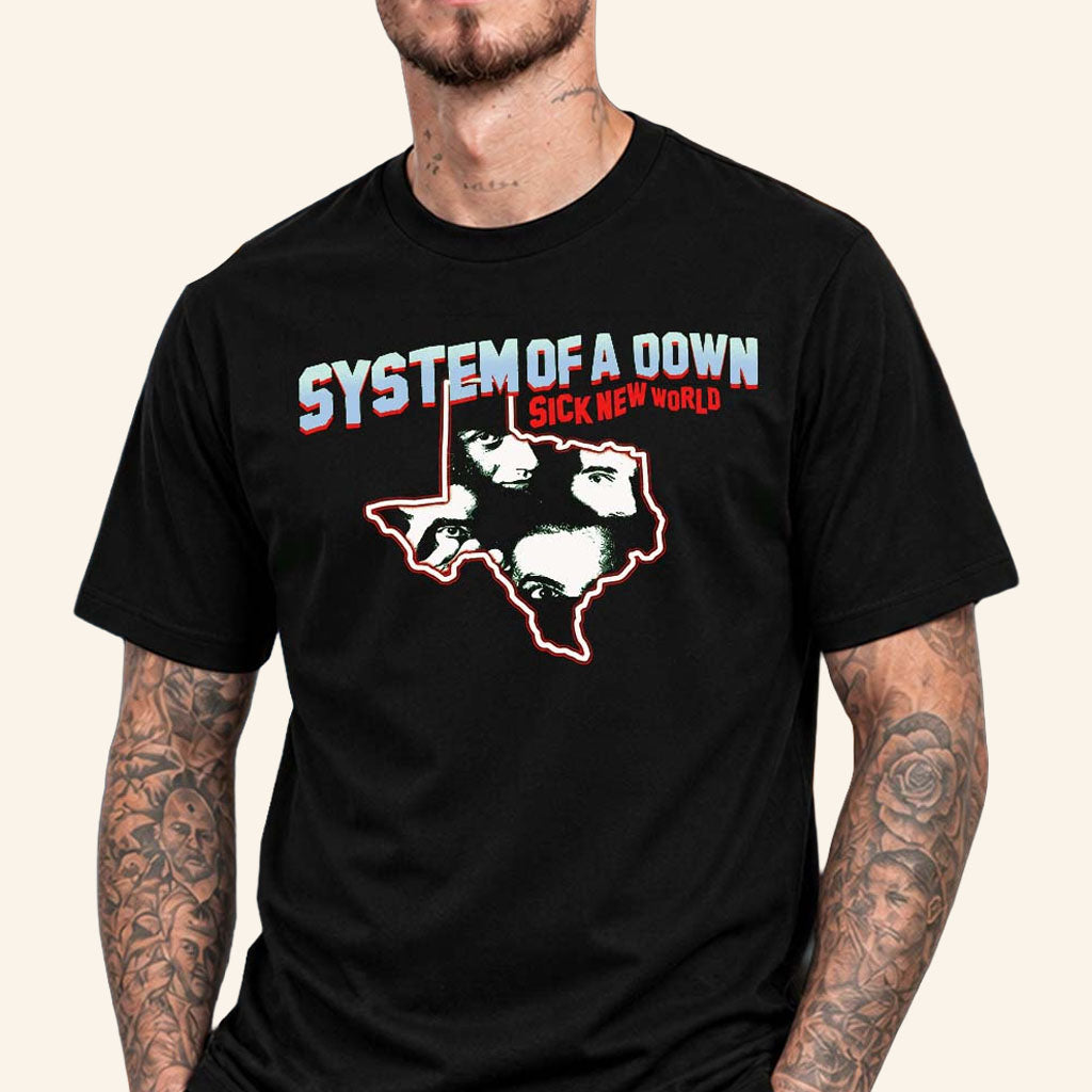 System Of A Down Merch Sick New World Texas 2026 Texas Map T-Shirt Gift For Metalheads