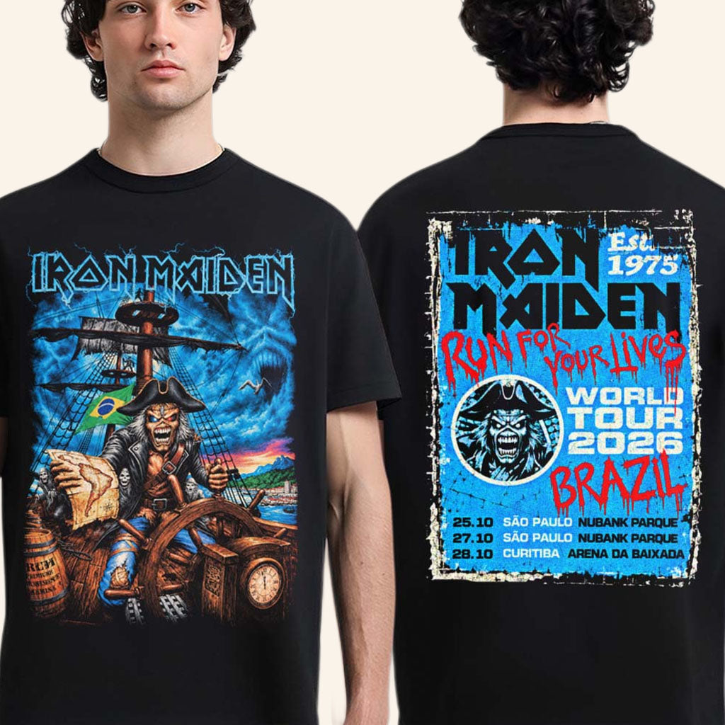 Iron Maiden Brazil Run For You Lives World Tour 2026 T-Shirt Iron Maiden Merch Music Fan Gifts