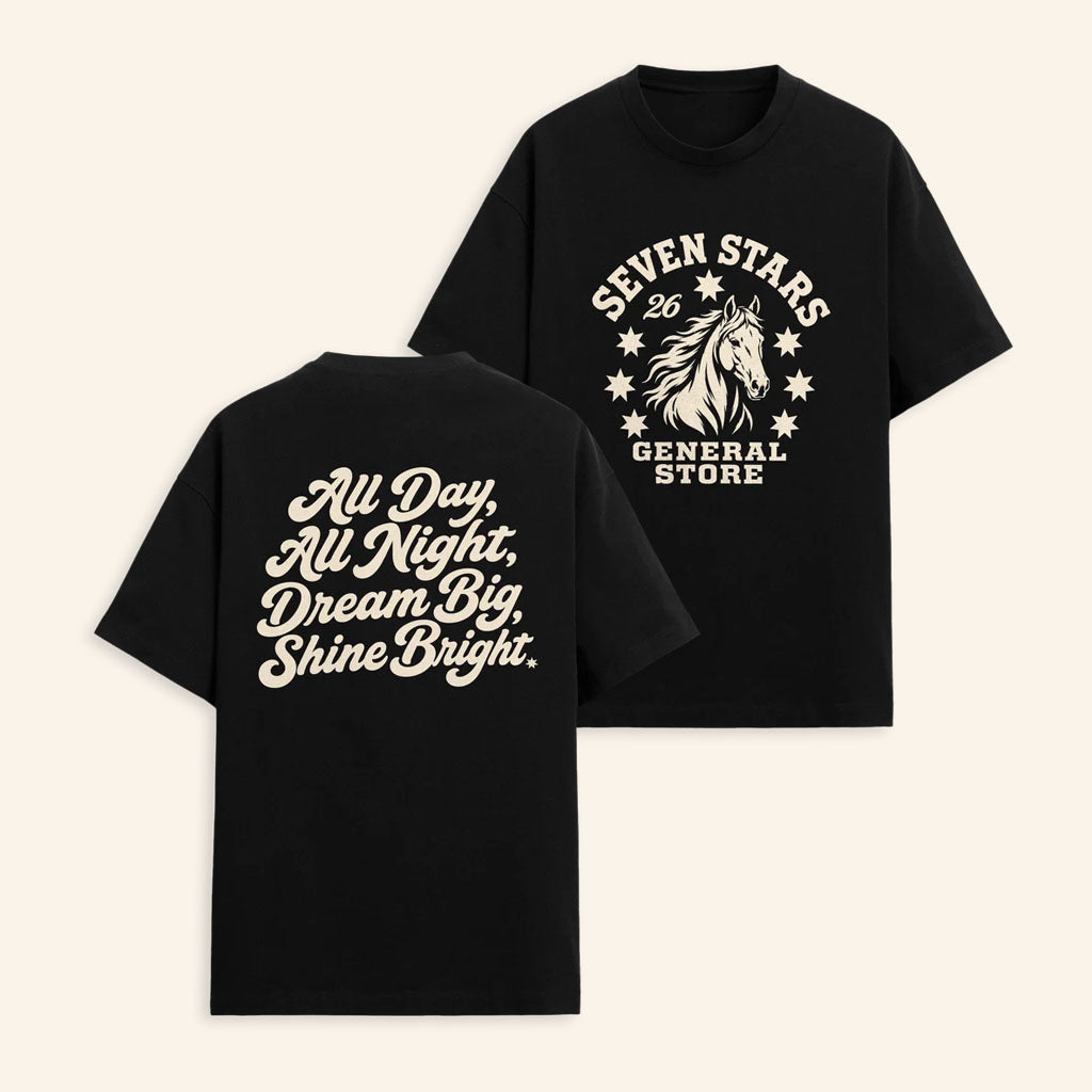 Seven Stars Merch 2026 7S General Store Steed T-Shirt Black Gifts For Music Festival Goers