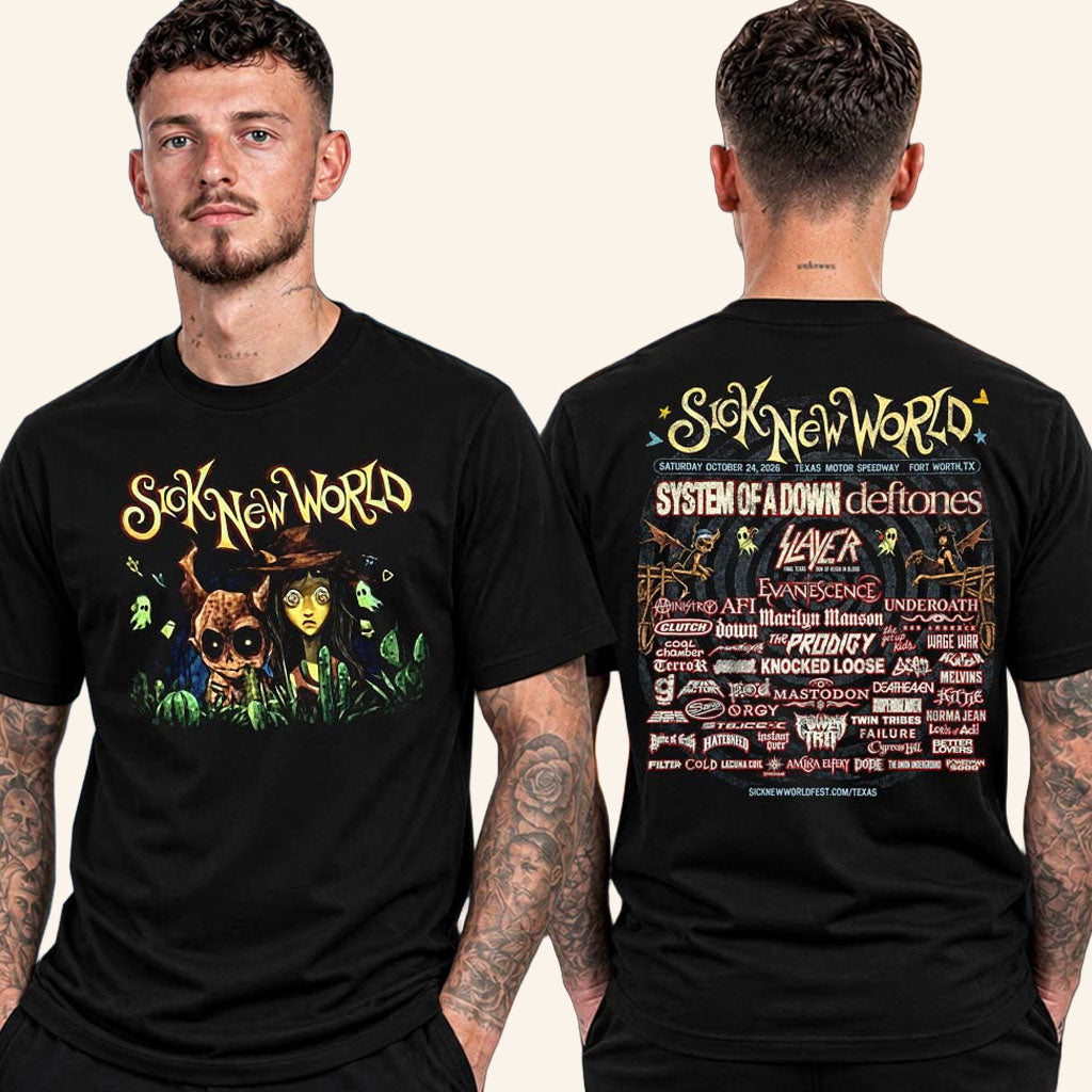 Sick New World Texas 2026 Merch Devil Duo Lineup T-Shirt Gift Ideas For Festival Goers