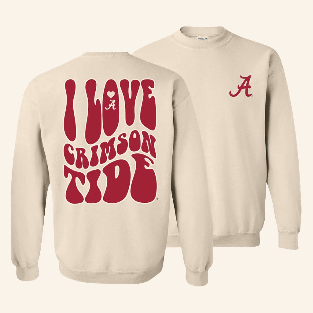 Lulu Mac Merch 2026 College Alabama Love Team Sweatshirt I Love Crimson Tide Crewneck Gifts