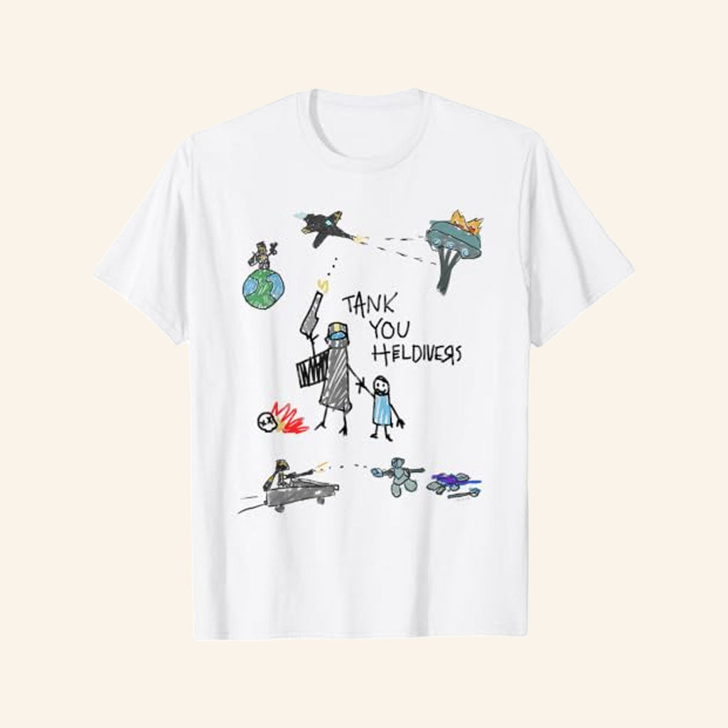 Helldivers 2 Merch 2026 Thank You Helldivers Kids Doodle Video Game T-Shirt Gift For Gamers
