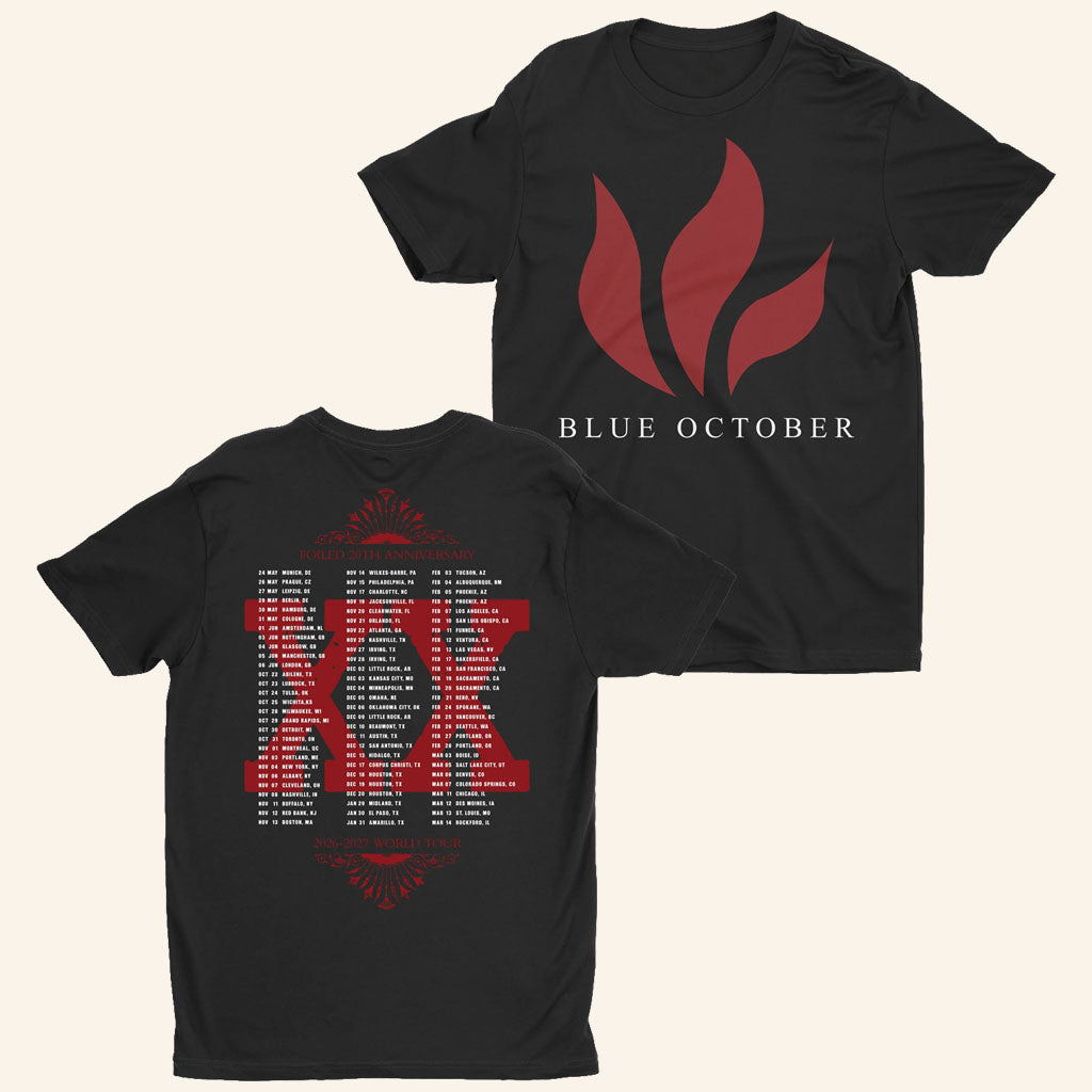 Blue October Merch 2026 Foiled 20th Anniversary World Tour T-Shirt Presents For Rock Lovers