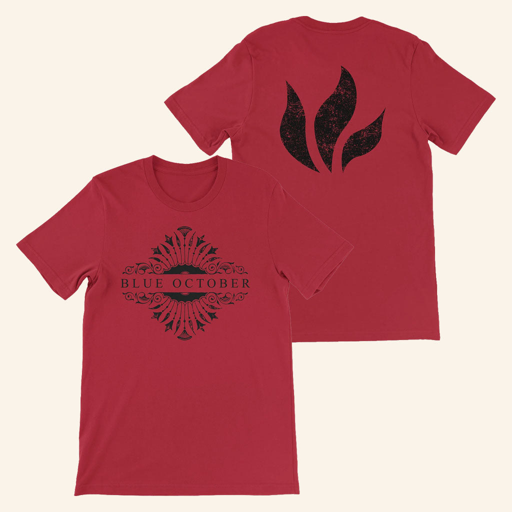 Blue October Merch 2026 Foiled 20th Anniversary Ornamental Logo Flame T-Shirt Rock Fan Gifts