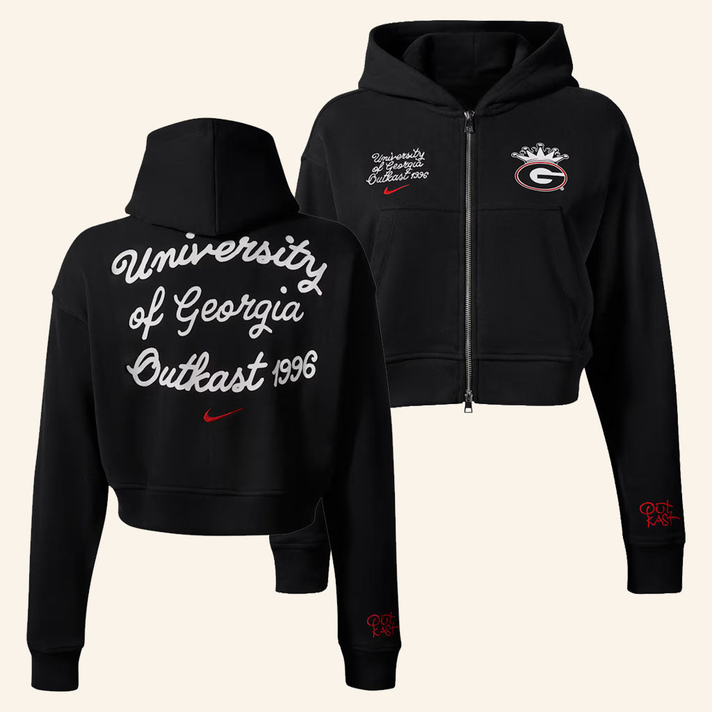 UGA X Outkast Merch 2026 University of Georgia Outkast Cropped Zip Hoodie Gift For Her