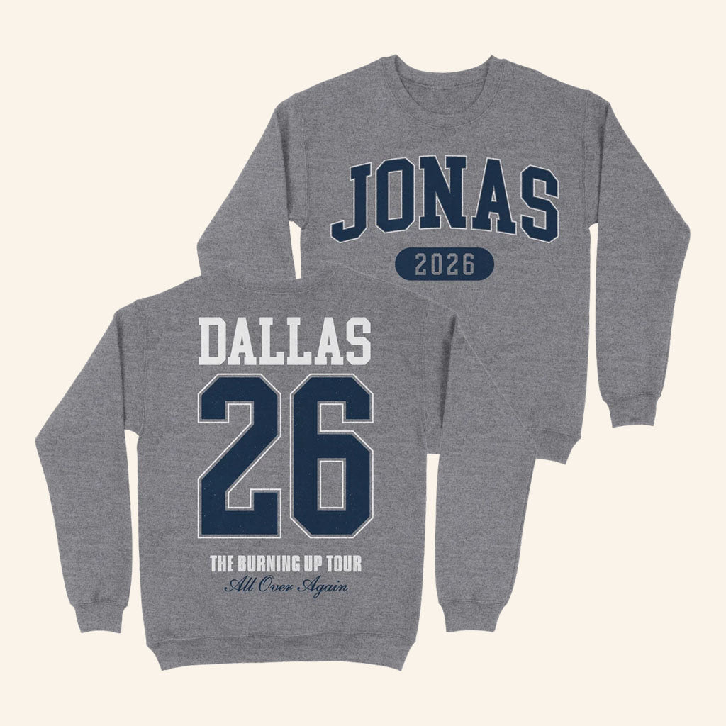 Jonas Brothers Merch 2026 Burning Up All Over Again Dallas TX City Crewneck Sweatshirt Gifts