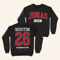 Jonas Brothers Merch 2026 Burning Up All Over Again Houston TX City Crewneck Sweatshirt Black